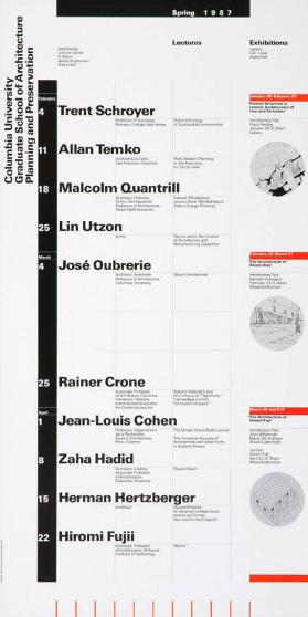 Columbia University - Graduate School of Architecture Planning and Preservation - Lectures - Exhibitions - Spring 1987 - Wednesday Lecture Series
