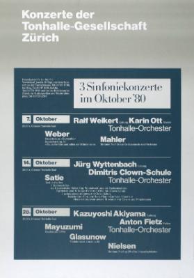 Konzerte der Tonhalle-Gesellschaft Zürich - 3 Sinfoniekonzerte im Oktober '80