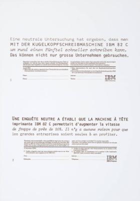 Eine neutrale Untersuchung hat ergeben, dass man mit der Kugelkopfschreibmaschine IBM 82 C um rund einen Fünftel schneller schreiben kann. Das können nicht nur grosse Unternehmen gebrauchen.