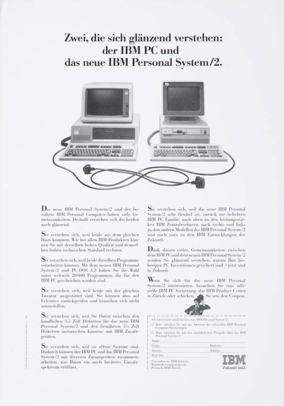 Zwei, die sich glänzend verstehen: der IBM PC und das neue IBM Personal System/2.