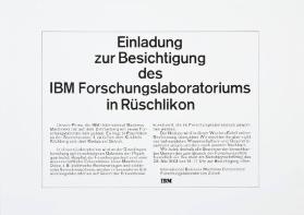 Einladung zur Besichtigung des IBM Forschungslaboratoriums in Rüschlikon