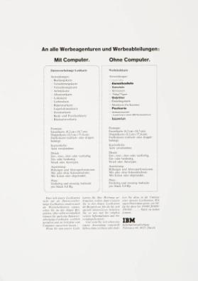 An alle Werbeagenturen und Werbeabteilungen: Mit Computer. - Ohne Computer.