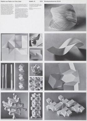 Objekte aus Papier von Franz Zeier - Bulletin 19 - 1974 - Kunstgewerbeschule Zürich