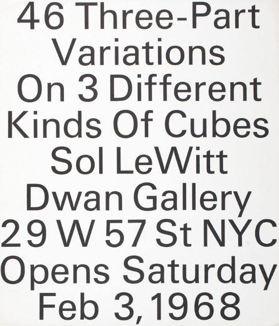 46 Three-Part Variations On 3 different Kinds of Cubes - Sol LeWitt - Dwan Gallery, New York - opens Saturday Feb 3, 1968