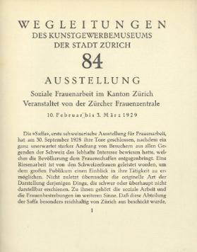 Ausstellung Soziale Frauenarbeit im Kanton Zürich, Veranstaltet von der Zürcher Frauenzentrale