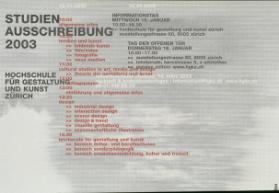 Studienausschreibung 2003 - Hochschule für Gestaltung und Kunst Zürich