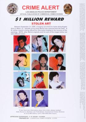 Crime Alert - $ 1 Million Reward - Stolen Art - Zürich-London Poster Edition - House of Switzerland UK 2012