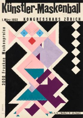 Künstler-Maskenball - 1. März 1952 - Kongresshaus Zürich - 3000 Franken Maskenpreise