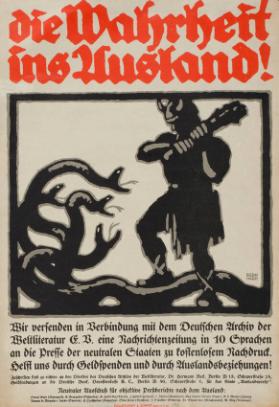 Die Wahrheit ins Ausland! Wir versenden in Verbindung mit dem Deutschen Archiv der Weltliteratur E. V. eine Nachrichtenzeitung in 10 Sprachen an die Presse der neutralen Staaten zu kostenlosem Nachdruck. Helft uns durch Geldspenden und durch Auslandbeziehungen!