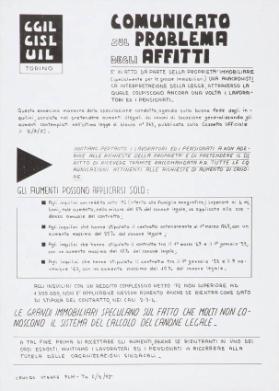 CGIL - CISL - UIL Torino - Comunicato sul problema degli affitti -  (...) - Le grandi immobiliari speculano sul fatto che molti non conoscono il sistema del calcolo del canone legale