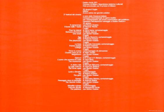 Estate d'arte 1971 - Comune di Milano - Ripartizione iniziative culturali - Ente proviciale per il turismo di Milano - Arena estiva dei giardini pubblici - 3° Festival del cinema