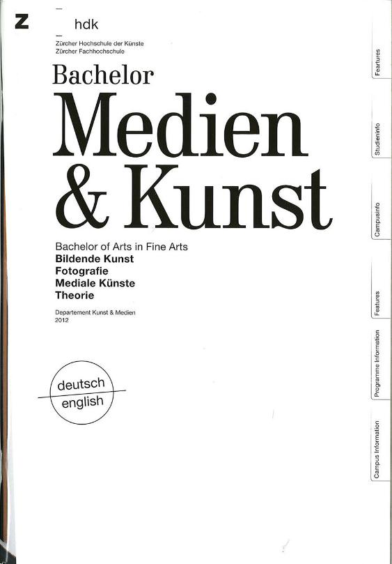 ZHdk, Bachelor of Arts in Kunst und Medien, Zürich, CH