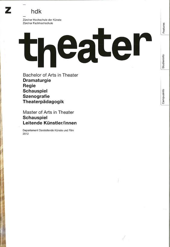 ZHdK, Bachelor of Arts in Theater, Zürich, CH