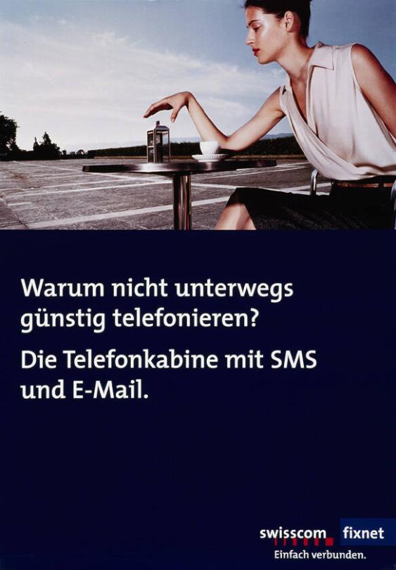 Warum nicht unterwegs günstig telefonieren? Die Telefonkabine mit SMS und E-Mail. swisscom fixnet - Einfach verbunden.