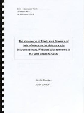 The viola works of Edwin York Bowen, and their influence on the viola as a solo instrument today