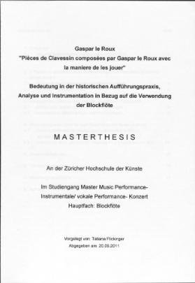 Gaspard le Roux "Pièces de Clavessin composées par Gaspard le Roux avec la maniere de les jouer"