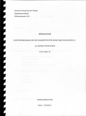 Ausführungsanalyse des Konzertes für Geige und Orchester Nr. 1 von Sergei Prokofjew