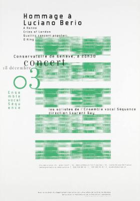 Hommage à Luciano Berio - Conservatoire de Genève - Concert - Les solistes de l'Ensemble vocal Séquence - Direction Laurent Gay