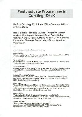 MAS in Curating, Exhibition 2015 - Documentations of Projects (Übersicht)