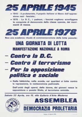 25 aprile 1945 - 25 aprile 1978 - Una giornata di lotta - Manifestazione nazionale a Roma - Democrazia Proletaria