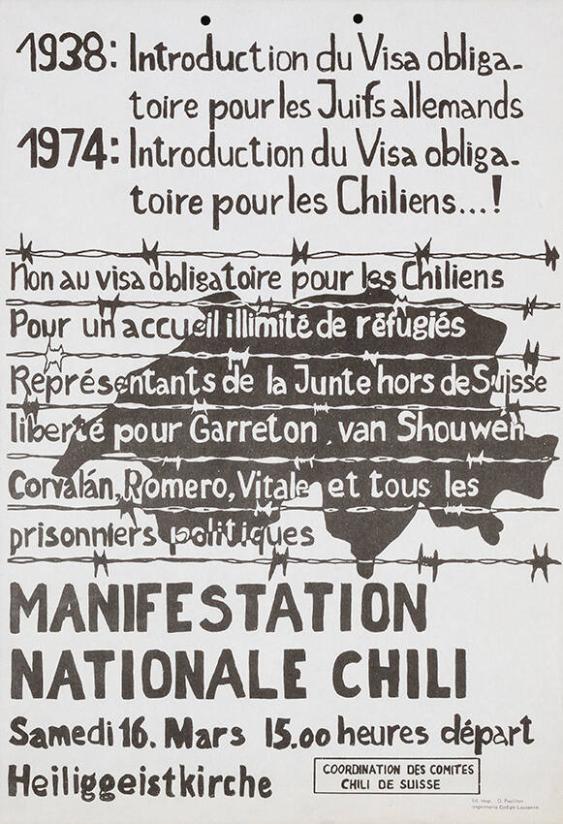 1938: Introduction du Visa obligatoire pour les Juifs allemands - 1974: Introduction du Visa obligatoire pour les Chiliens..! - Manifestation Nationale Chili - Coordination des comités Chili de Suisse