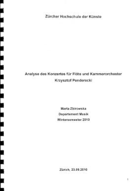 Analyse des Konzertes für Flöte und Kammerorchester Krzysztof Penderecki