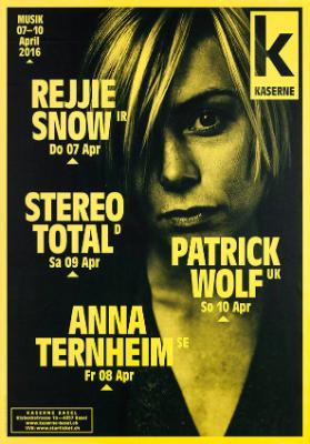 Kaserne Basel - Musik 07-10 April 2016 - Rejjie Snow - Stereo Total - Patrick Wolf - Anna Ternheim