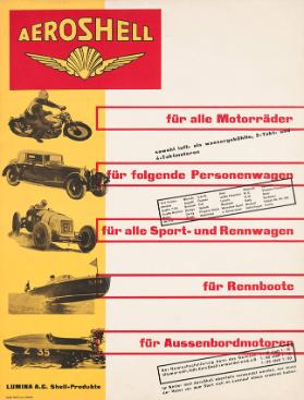 AeroShell - für alle Motorräder - für folgende Personenwagen [...] - für alle Sport- und Rennwagen - für Rennboote - für Aussenbordmotoren