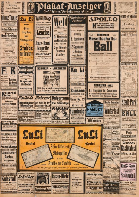 Plakat-Anzeiger - Geschäfts- u. Vergnügungs-Anzeiger. Nr. 29 - 72. Jahrgangang - Nürnberg - Sonntag, den 29. Januar 1922
