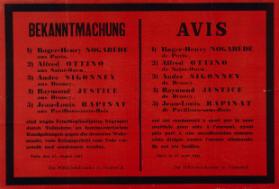 Bekanntmachung - (...) sind wegen Feindbegünstigung, begangen durch Teilnahme an kommunistischen Kundgebungen (...) - Avis - (...)