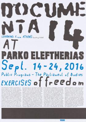 Documenta 14 - Learning from Athens (working litle) - Exercises of freedom - Public programs - The parliament of bodies (recto)