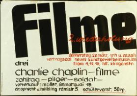 Filme - 2. Wiederholung - Drei Charlie Chaplin-Filme - Zahltag - Pilger - Soldat - Vortragsaal neues Kunstgewerbemuseum