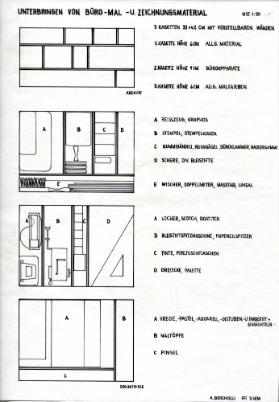Unterbringen von Büro- Mal- und Zeichnungsmaterial