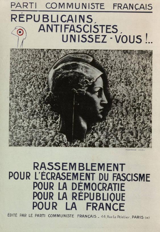 Républicains, Antifascistes, unissez-vous!.. - Rassemblement pour l'écrasement du fascisme - pour la démocratie - pour la république - pour la France
