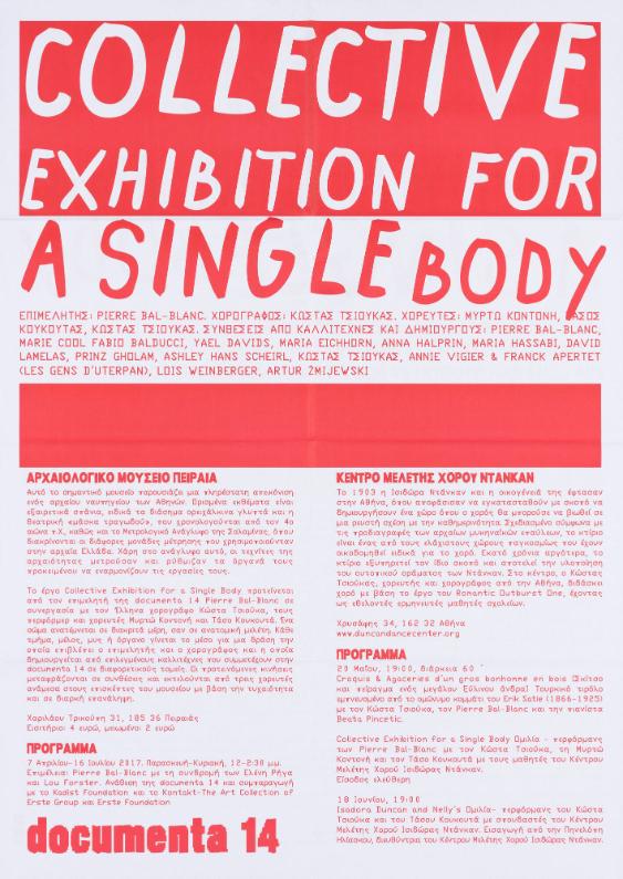 Collective Exhibition for a Single Body - Documenta 14 [recto] - Collective Exhibition for a Single Body [verso]