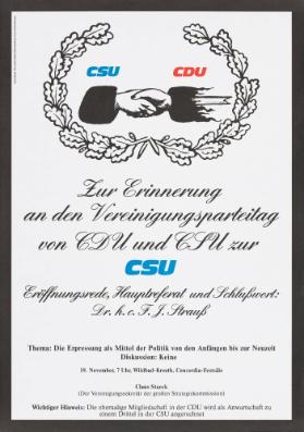 Zur Erinnerung an den Vereinigungsparteitag von CDU und CSU zur CSU