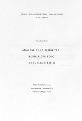 Analyse de la Sequenza I pour flûte solo de Luciano Berio