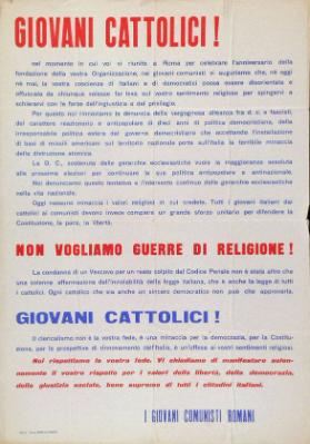 Giovani Cattolici! Nel Momento in cui (...) non vogliamo Guerre di Religione! La Condanna (...) Giovani Cattolici! Il Clericalismo non è (...)