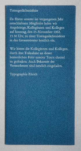 [Typographia Zürich: Totengedächtnisfeier]