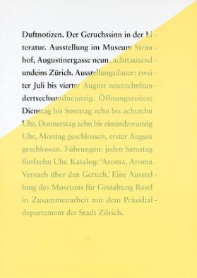 Duftnotizen. Der Geruchssinn in der Literatur. Ausstellung im Museum Strauhof, (...)
