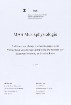 Aufbau eines pädagogischen Konzeptes zur Vermittlung von Auftrittskompetenz im Rahmen der Begabtenförderung an Musikschulen