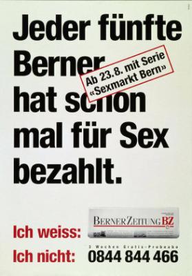Jeder fünfte Berner hat schon mal für Sex bezahlt - Berner Zeitung - Ab  23.8. mit Serie "Sexmarkt Bern"
