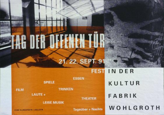 Tag der offenen Tür - 21. 22.Sept. 91 - Fest in der Kulturfabrik Wohlgroth - Essen - Spielen - Trinken - Film (...)