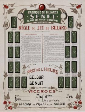 Règle du jeu de Billard - Fabrique de Billards Senft - Genève