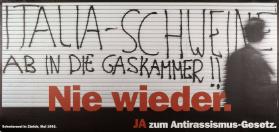 Italia Schweine ab in die Gaskammer! Schmiererei in Zürich, Mai 1992 - Nie wieder. Ja zum Antirassismus-Gesetz.