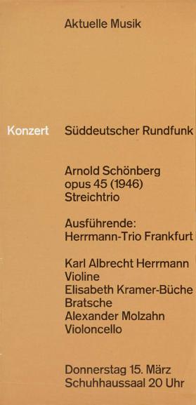 Aktuelle Musik - Konzert - Süddeutscher Rundfunk - Arnold Schönberg - Donnerstag 15. März (...)