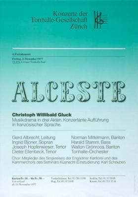 Konzerte der Tonhalle-Gesellschaft Zürich - Alceste - Christoph Willibald Gluck