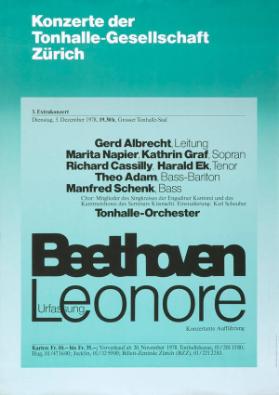 Konzerte der Tonhalle-Gesellschaft Zürich - Beethoven - Leonore - Urfassung