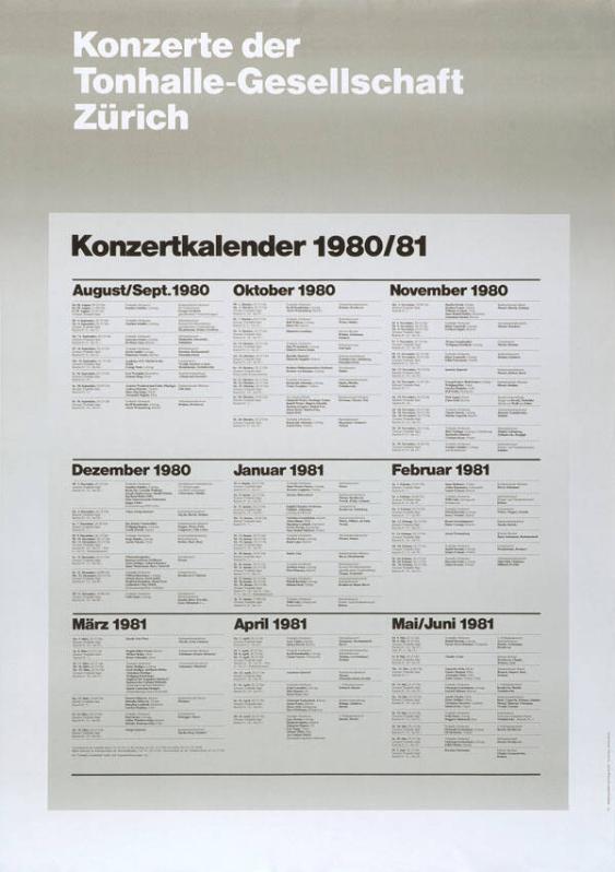 Konzerte der Tonhalle-Gesellschaft Zürich - Konzertkalender 1980/81