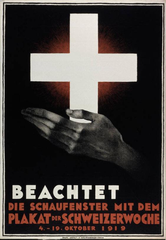 Beachtet die Schaufenster mit dem Plakat der Schweizerwoche - 4.-19. Oktober 1919